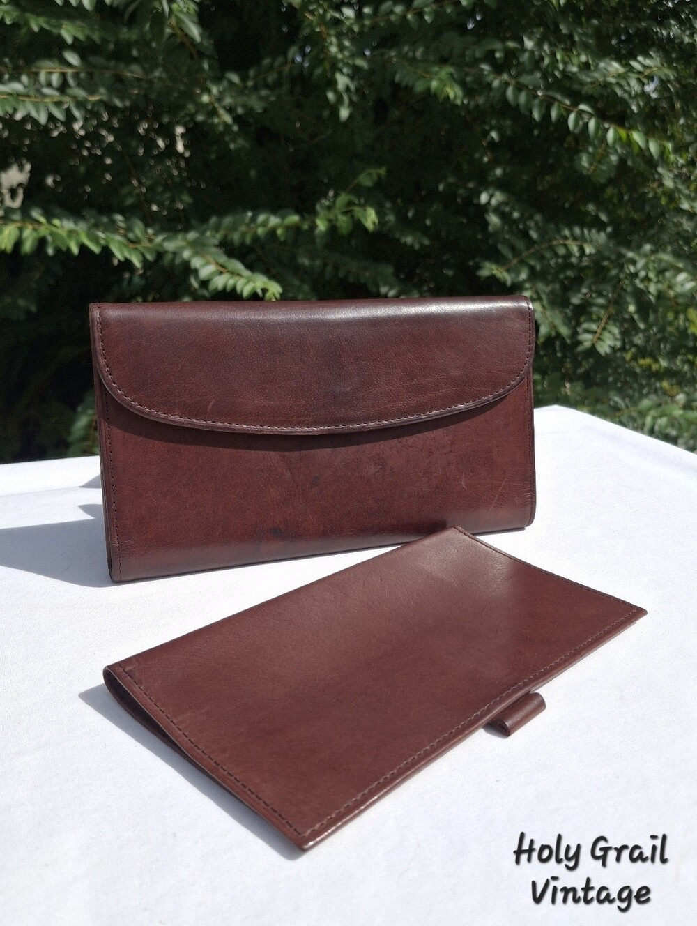 Vintage 90's Coach Brown Leather Envelope Combination Checkbook Wallet #4859